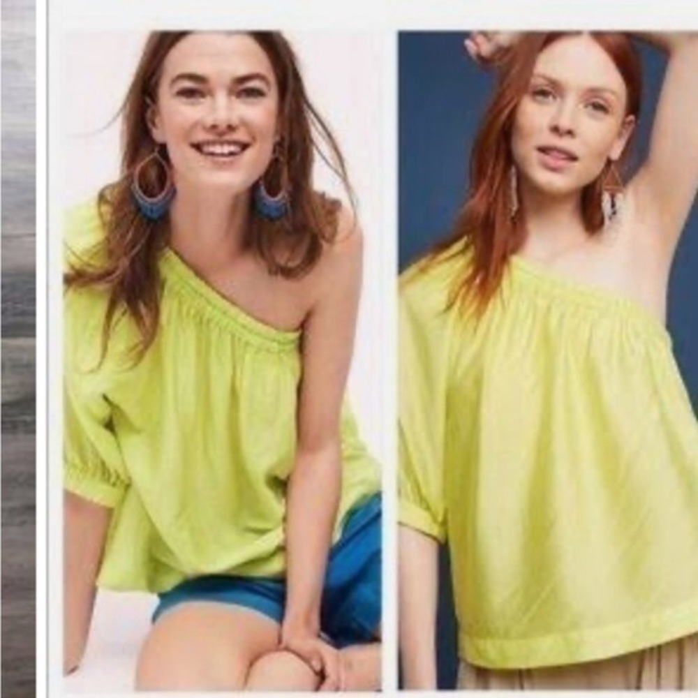 Anthropologie Maeve Top Leonie Neon Yellow Blouse
